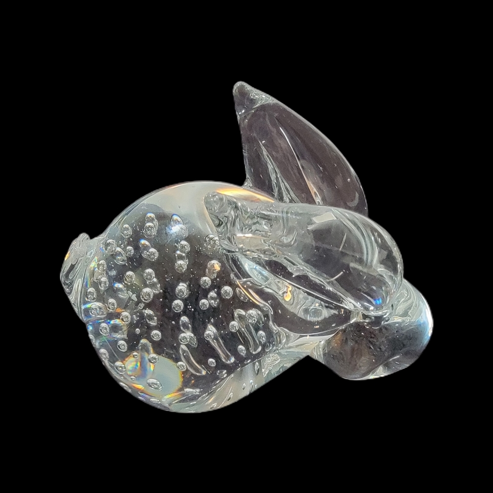BULLICANTE ART GLASS Bunny Rabbit Paperweight Figurine w/ Controlled Bubbles